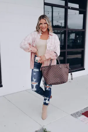 Sunset's Kiss Oversized Plaid Flannel - Pink