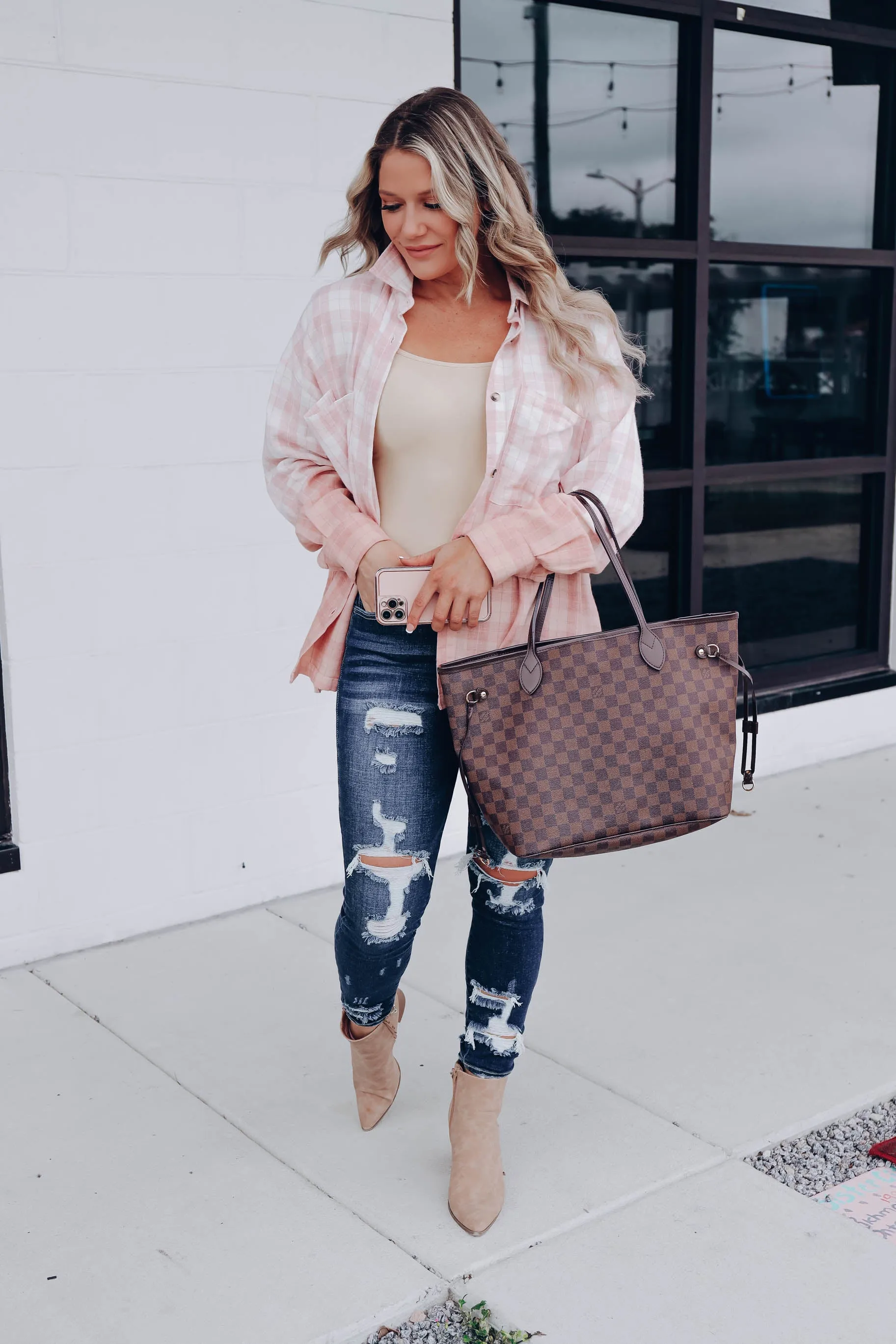 Sunset's Kiss Oversized Plaid Flannel - Pink