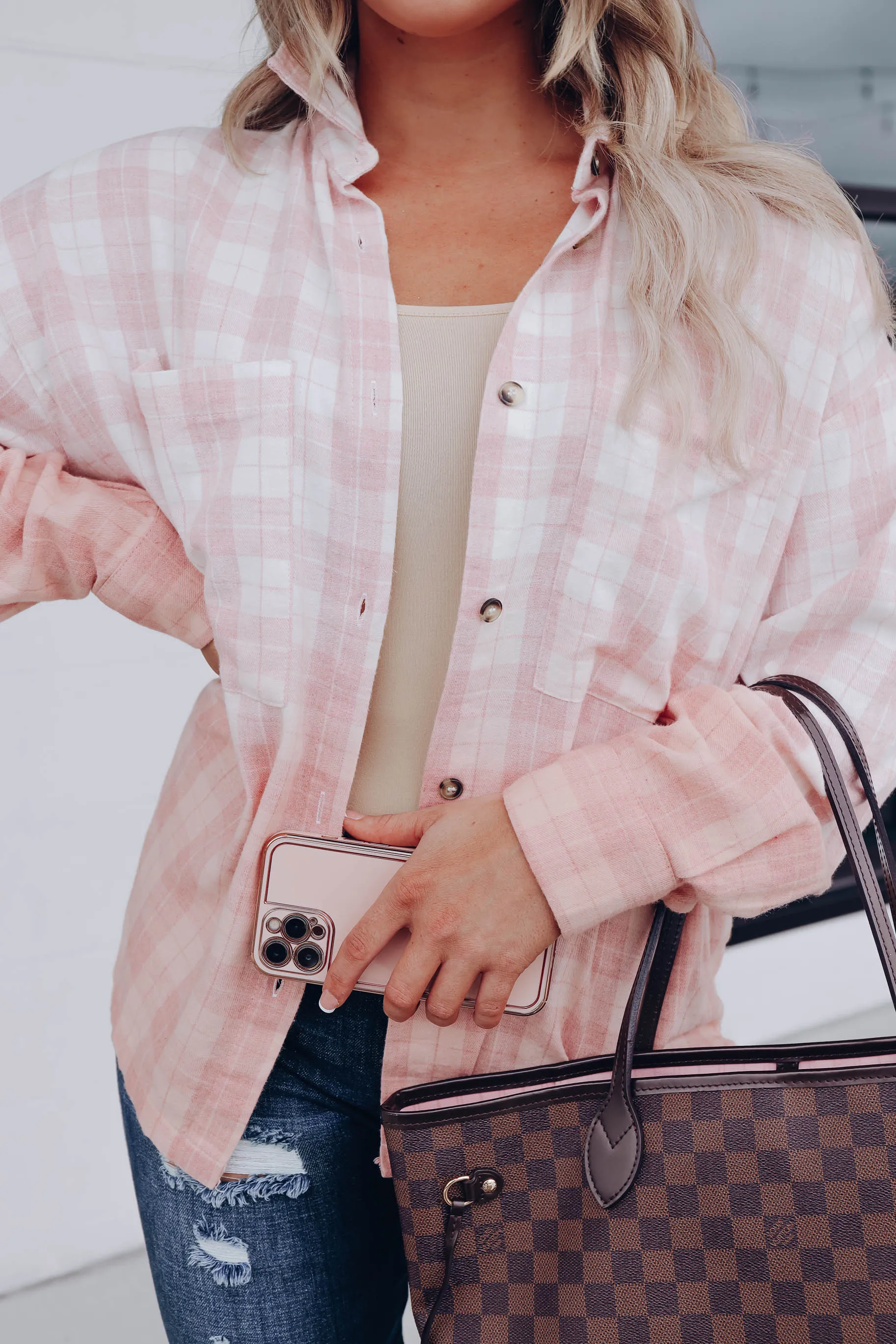 Sunset's Kiss Oversized Plaid Flannel - Pink