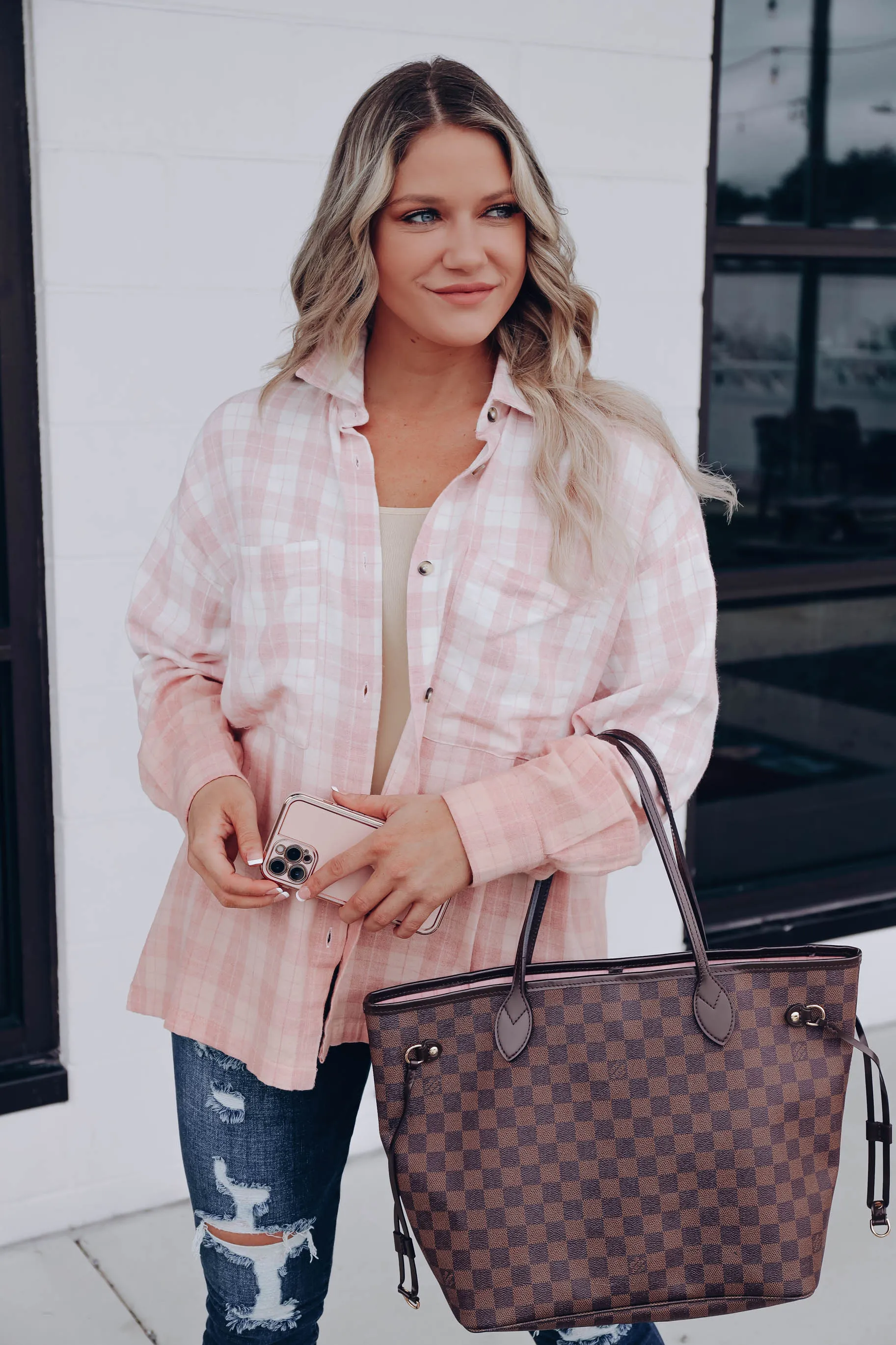 Sunset's Kiss Oversized Plaid Flannel - Pink