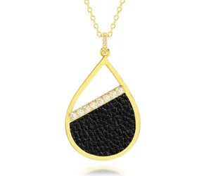 Teardrop Leather Inlay Crystal Gold Necklace