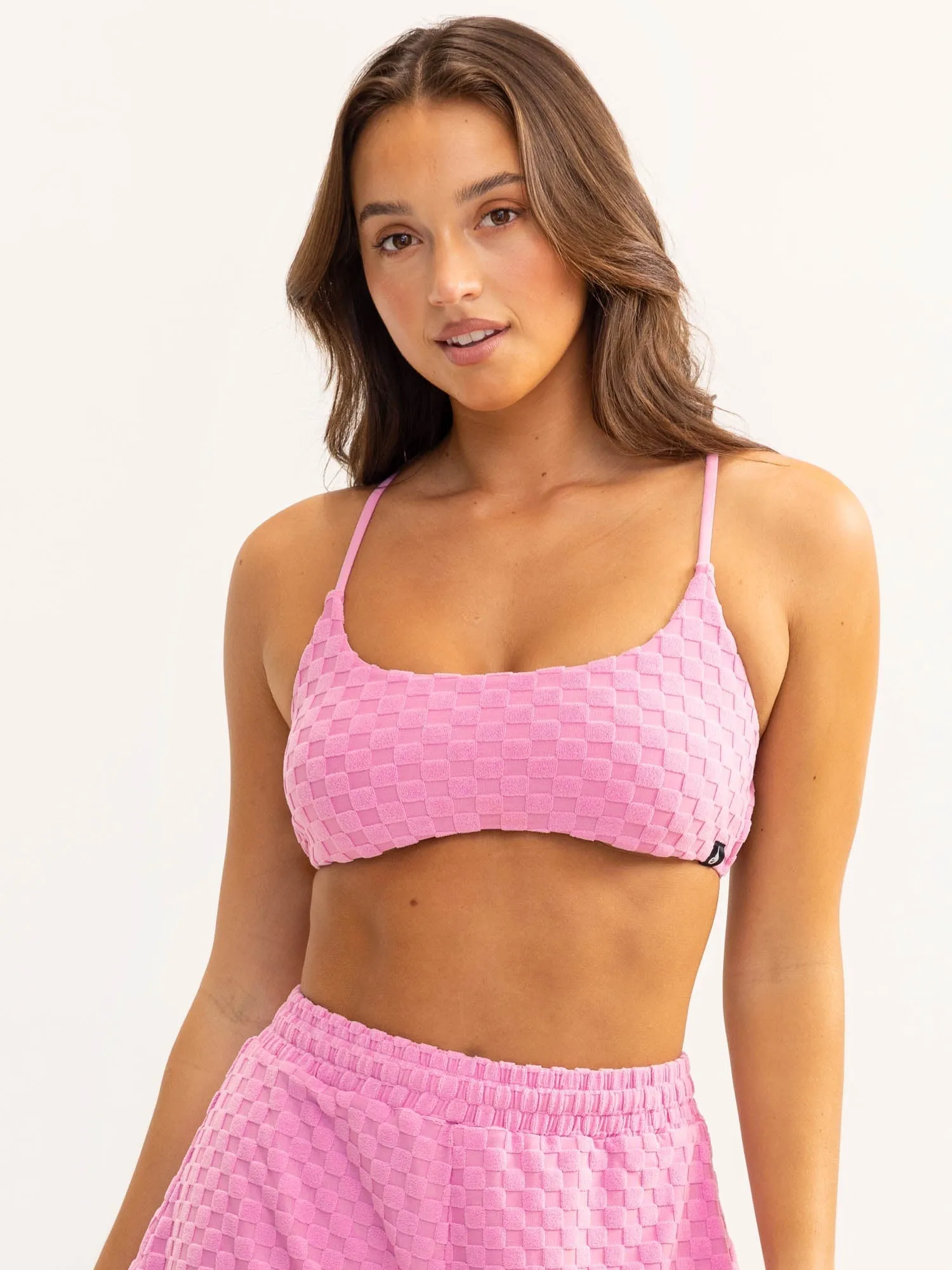 Terry Towelling Sports Crop - Musk Pink