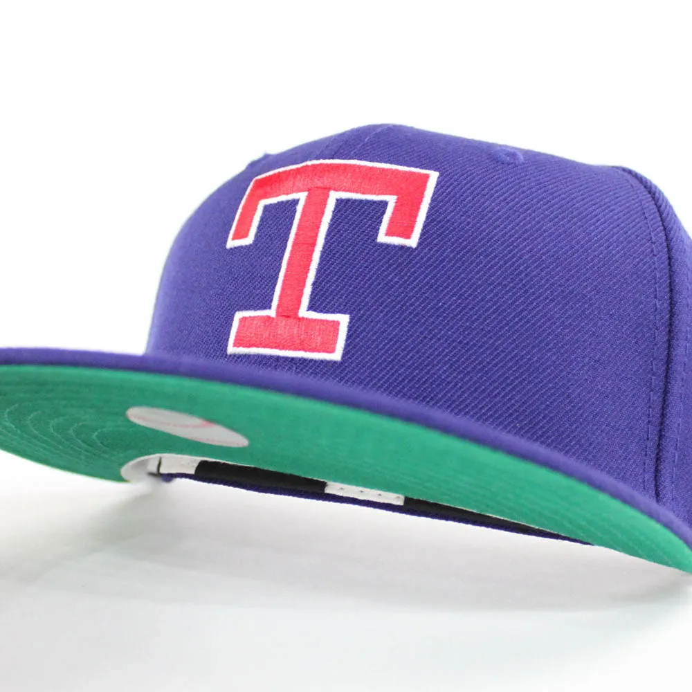 Texas Rangers 1986-91 New Era 59Fifty Fitted Hat (Blue Green Under Brim)