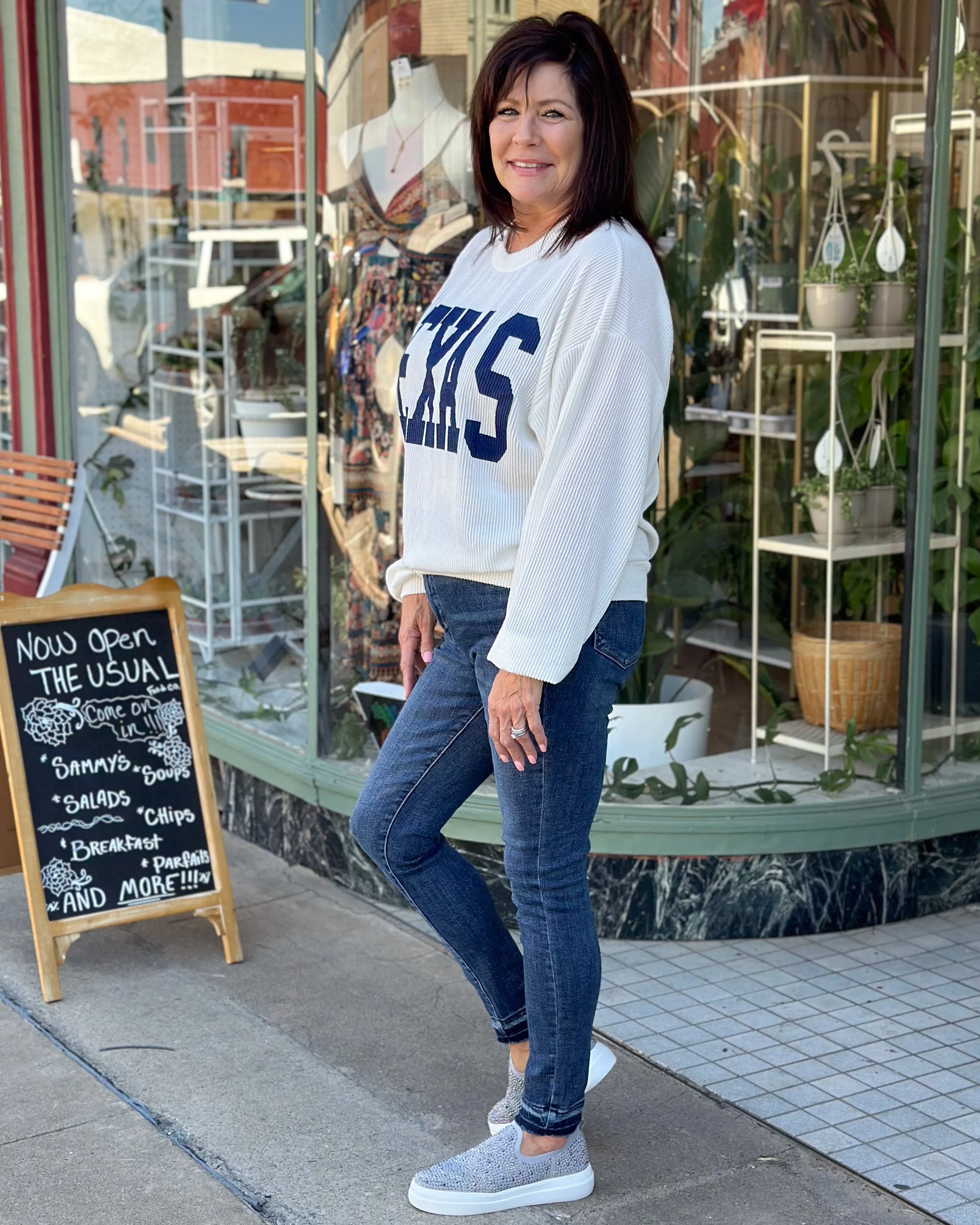 TEXAS RIB CORD SWEATSHIRT - NAVY/WHITE