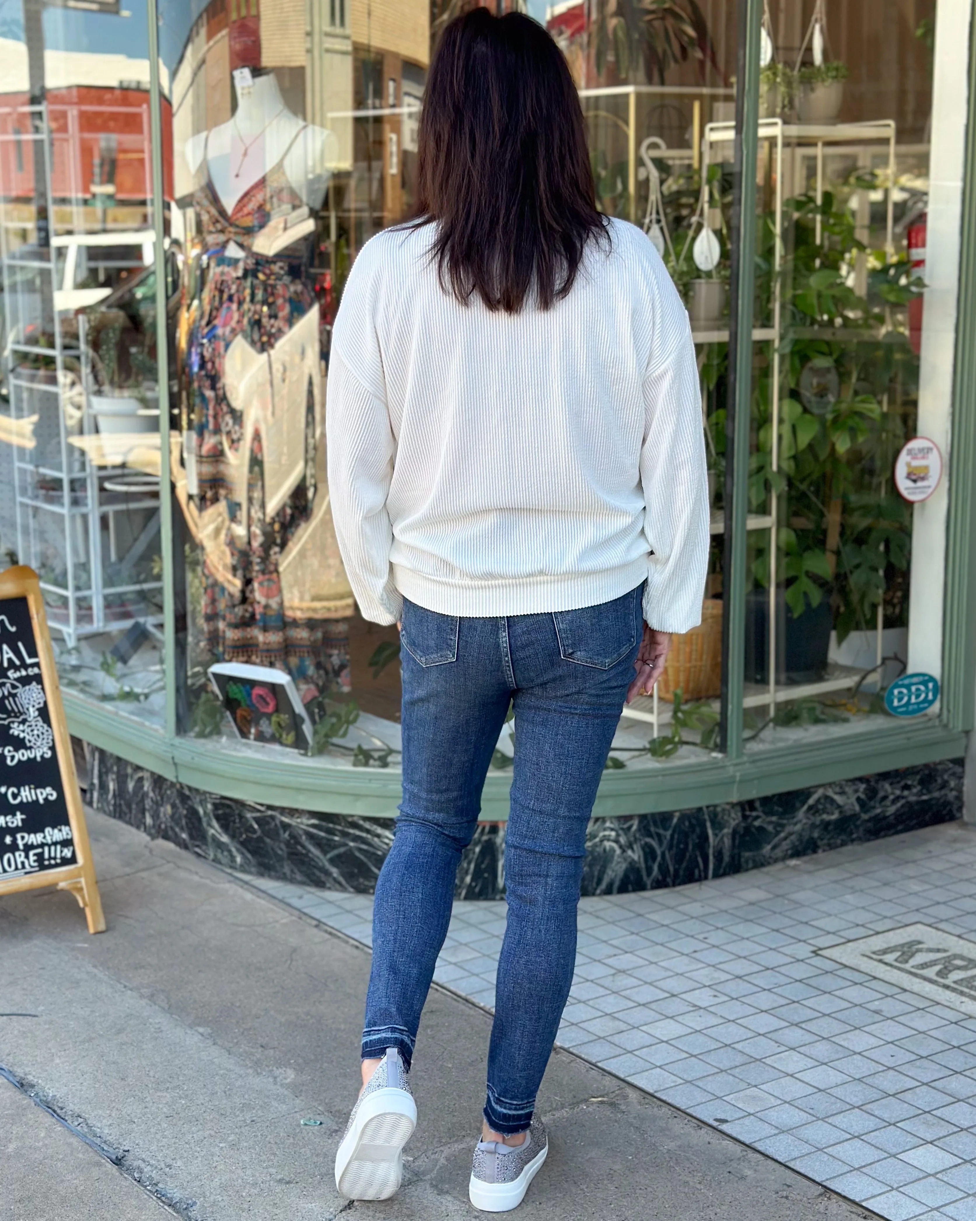 TEXAS RIB CORD SWEATSHIRT - NAVY/WHITE
