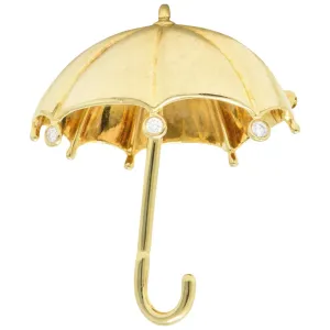 Tiffany & Co. 1980's 0.18 CTW Diamond 18 Karat Gold Umbrella Brooch