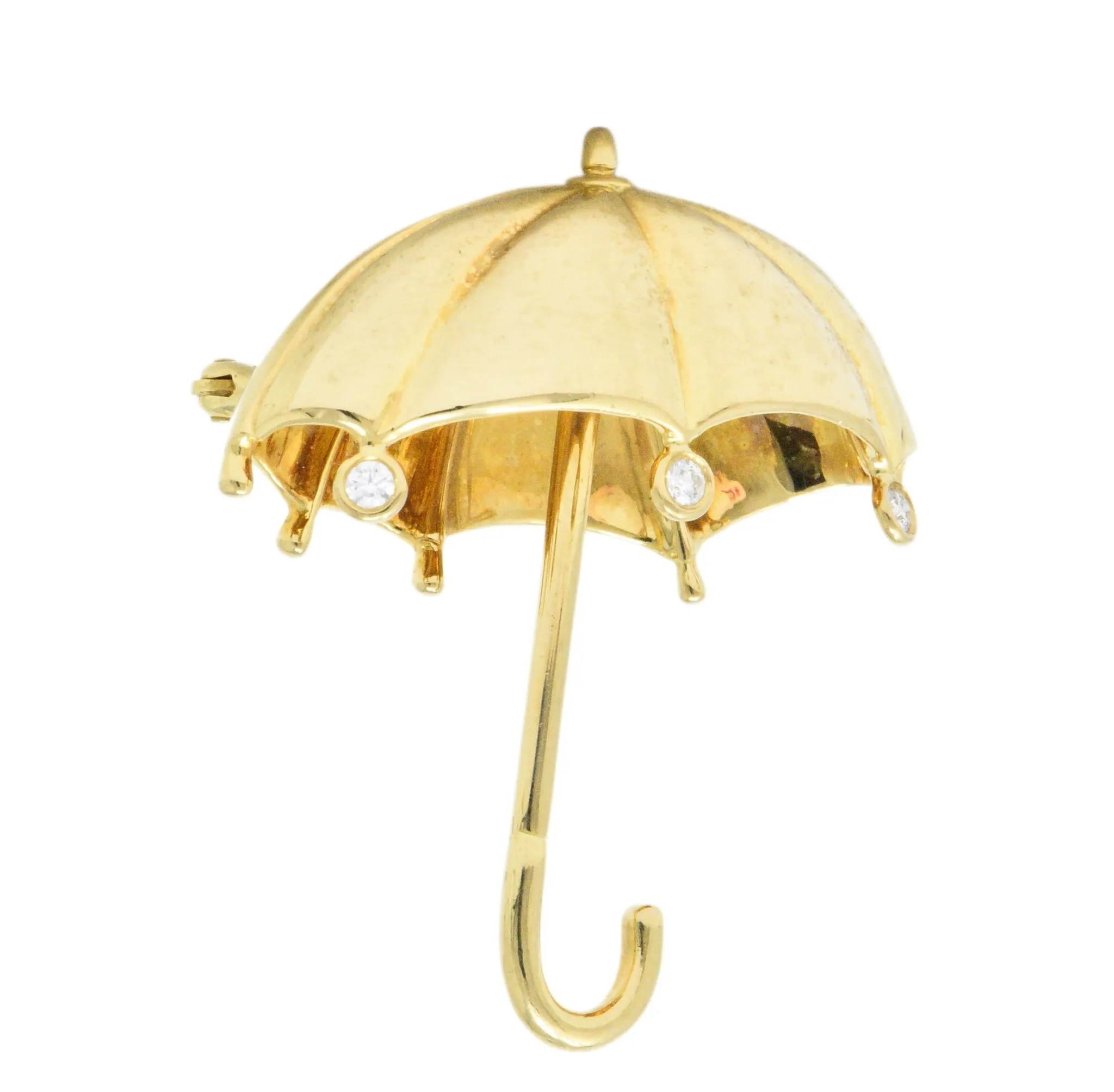 Tiffany & Co. 1980's 0.18 CTW Diamond 18 Karat Gold Umbrella Brooch