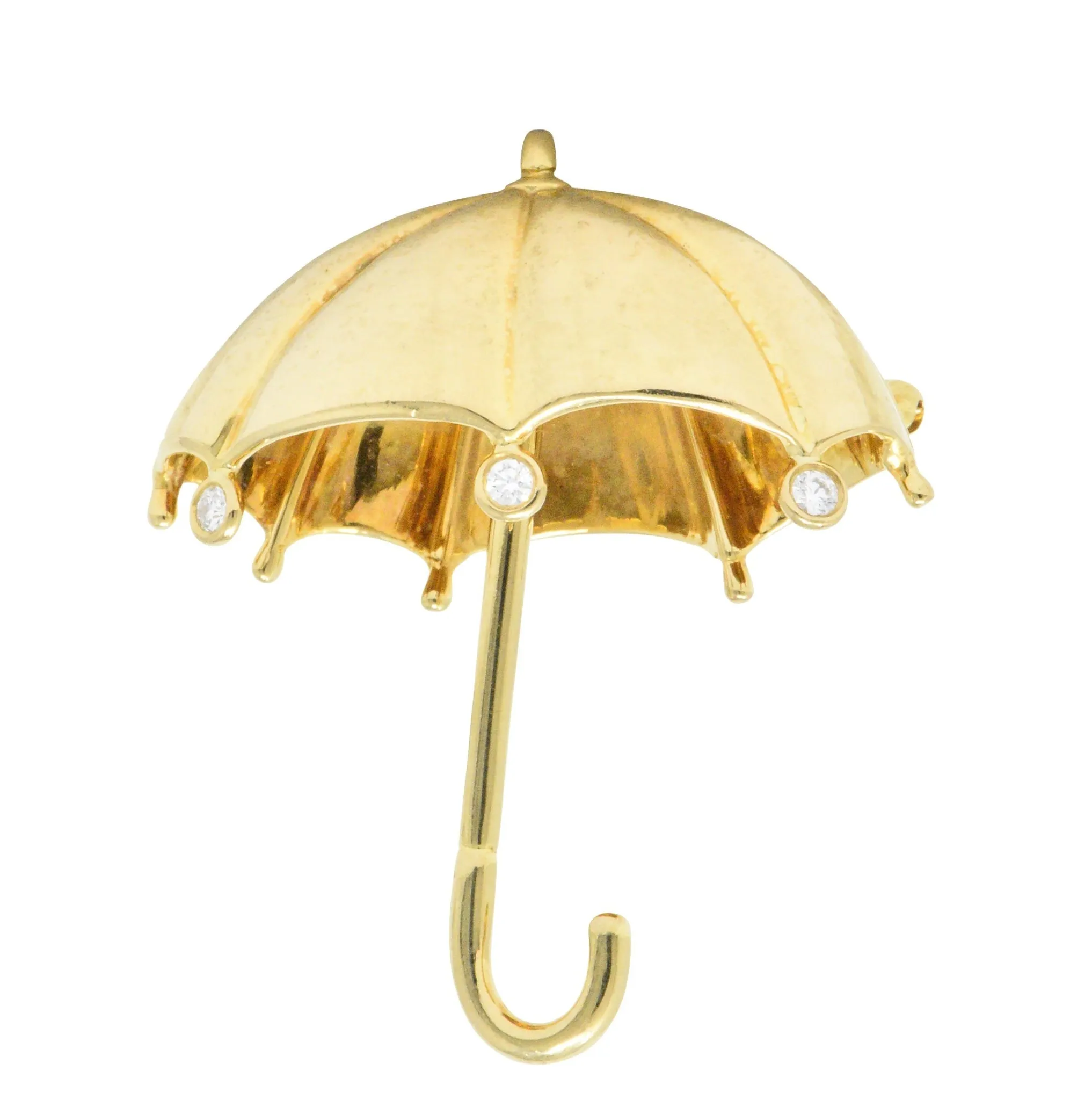Tiffany & Co. 1980's 0.18 CTW Diamond 18 Karat Gold Umbrella Brooch