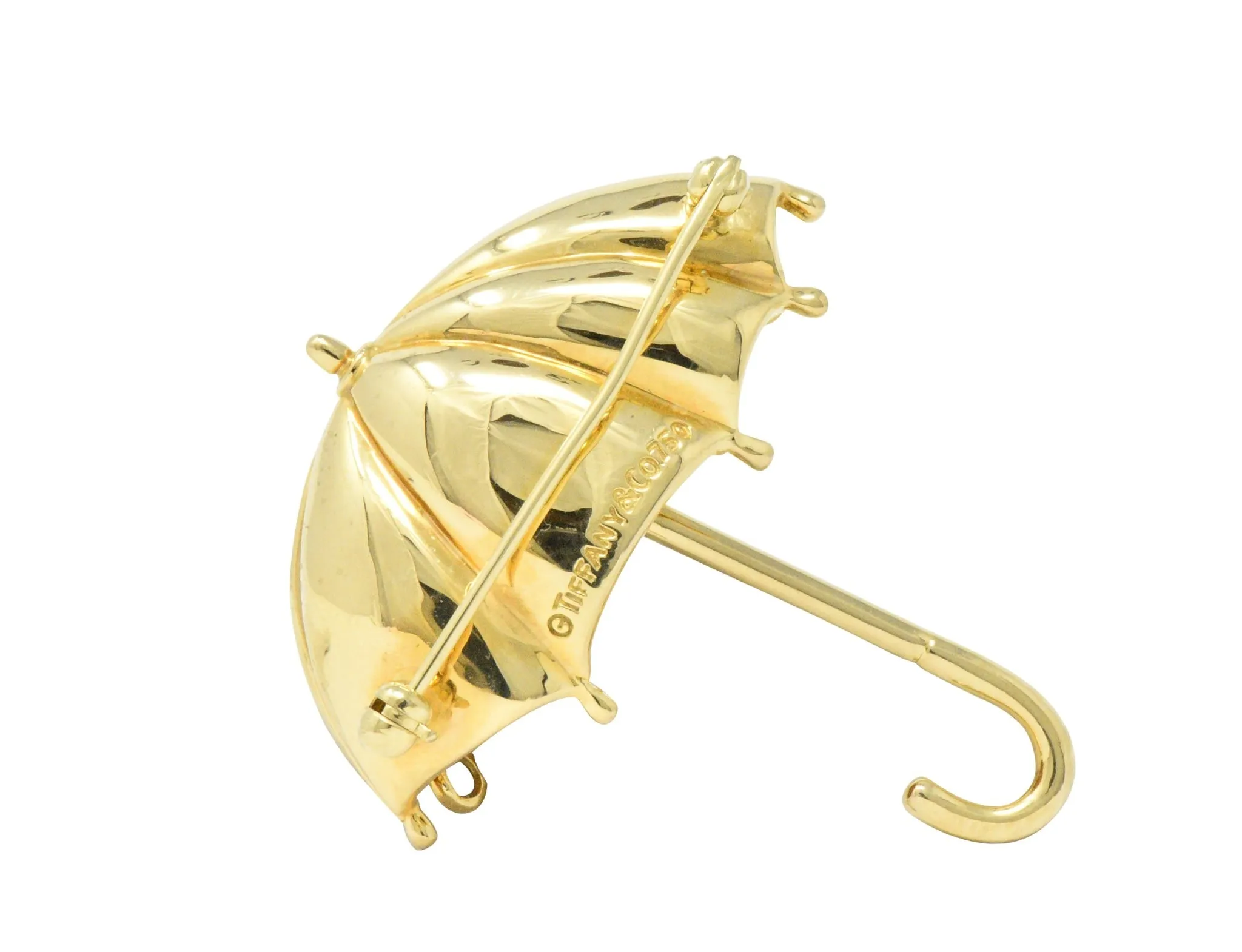 Tiffany & Co. 1980's 0.18 CTW Diamond 18 Karat Gold Umbrella Brooch