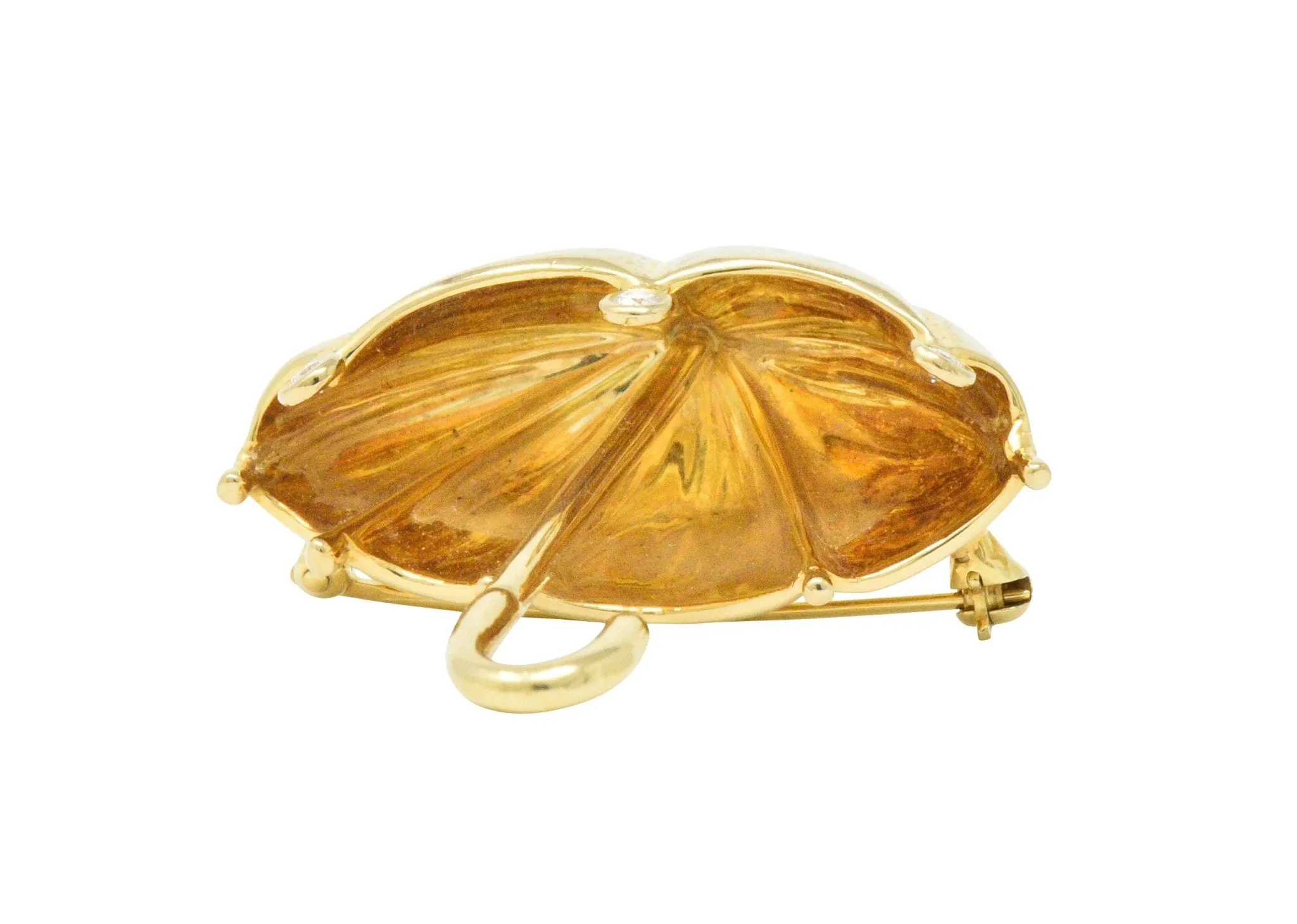 Tiffany & Co. 1980's 0.18 CTW Diamond 18 Karat Gold Umbrella Brooch