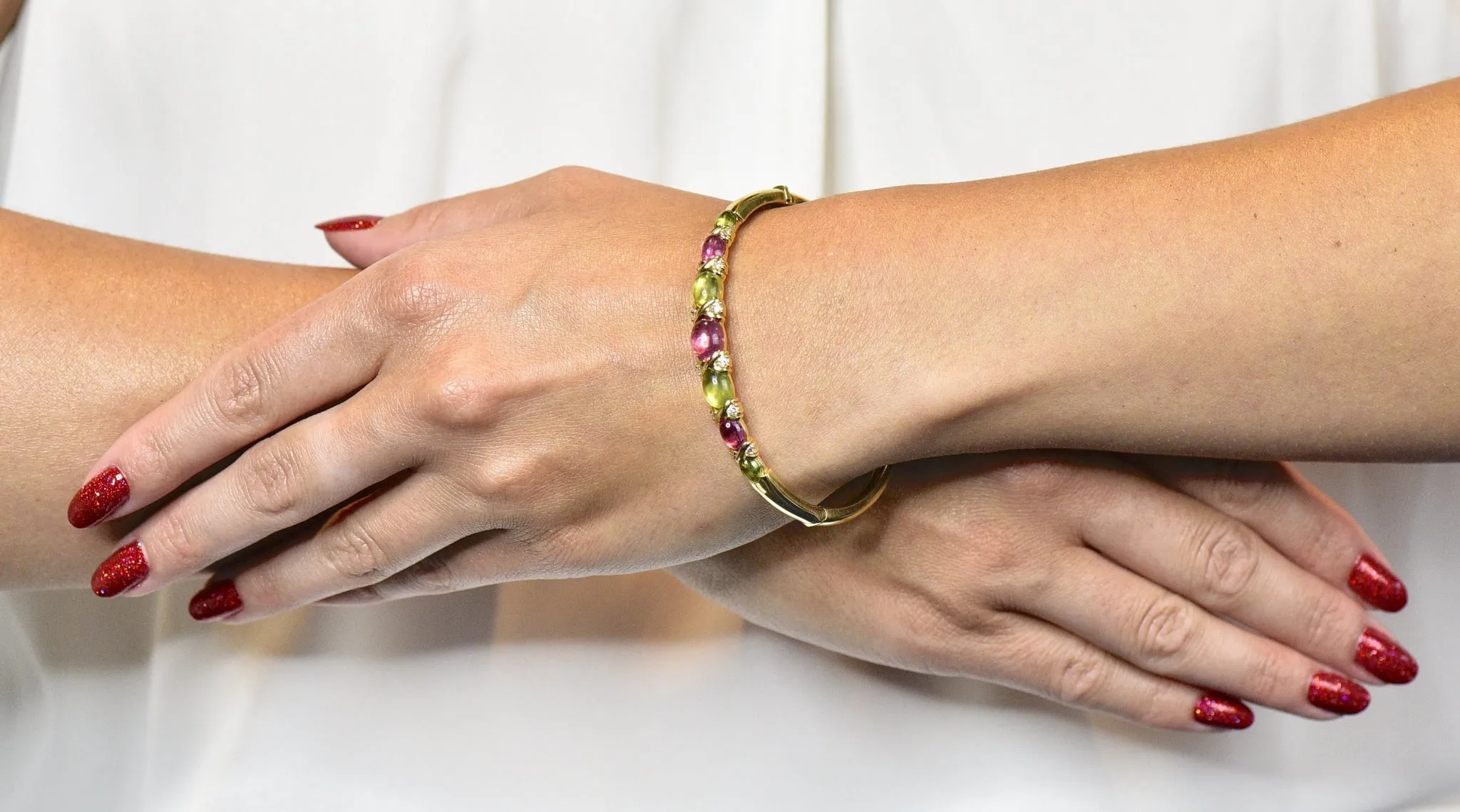 Tiffany & Co. 1990's Vintage Tourmaline Peridot Diamond Bangle Bracelet