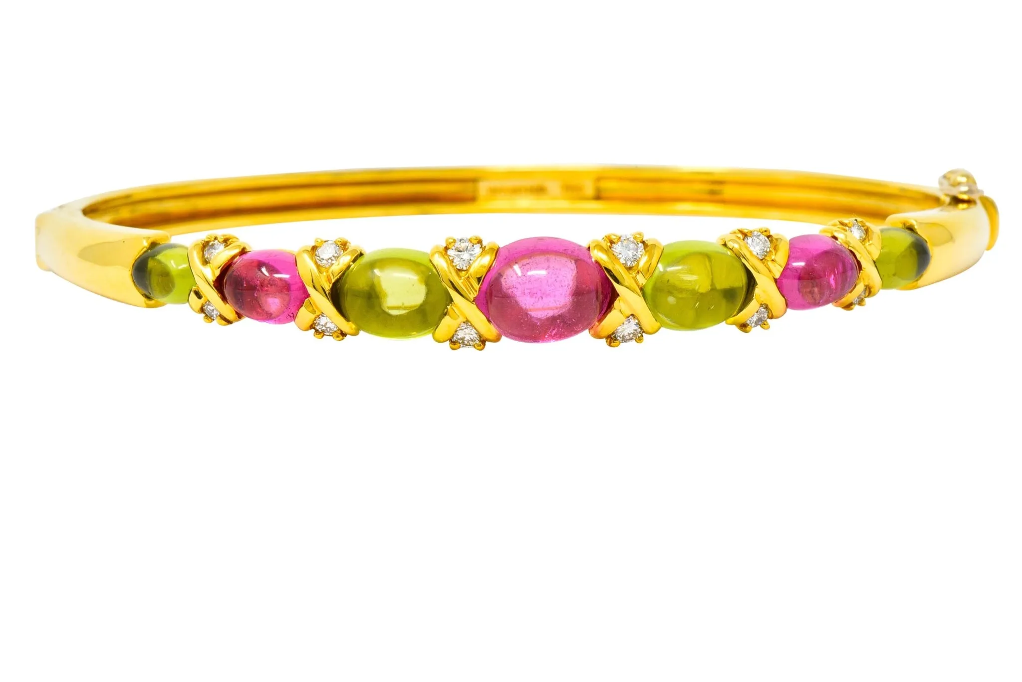 Tiffany & Co. 1990's Vintage Tourmaline Peridot Diamond Bangle Bracelet