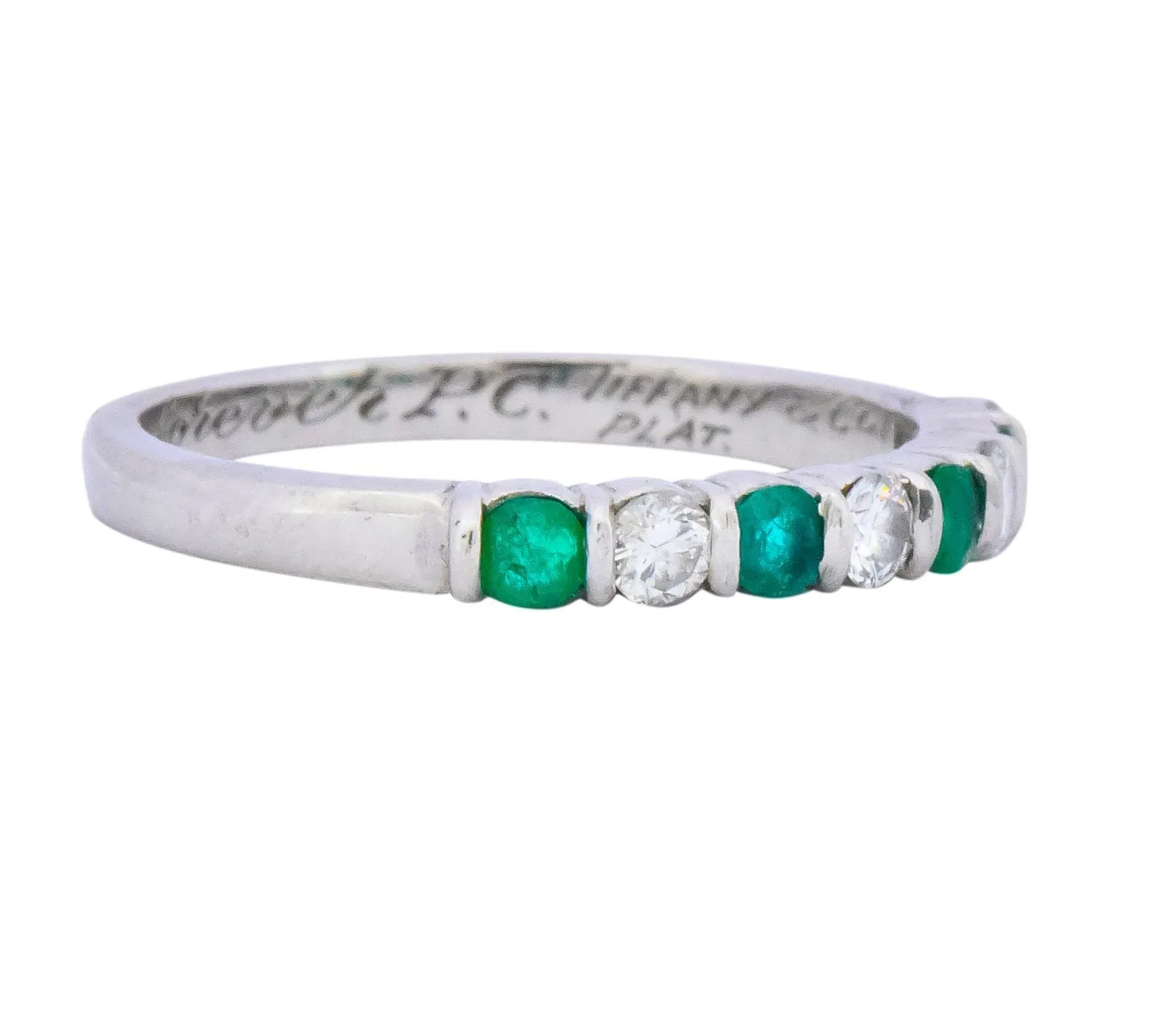 Tiffany & Co. Contemporary 0.24 CTW Diamond Emerald Platinum Anniversary Band Ring