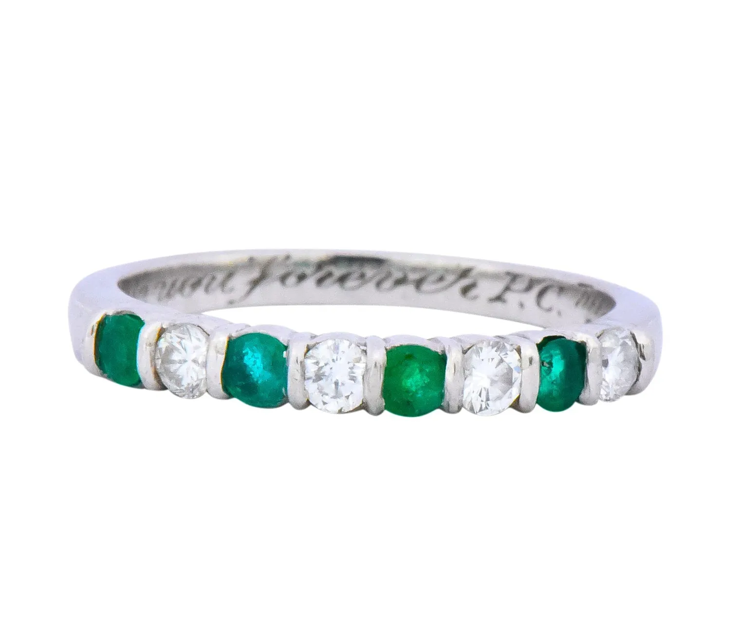 Tiffany & Co. Contemporary 0.24 CTW Diamond Emerald Platinum Anniversary Band Ring