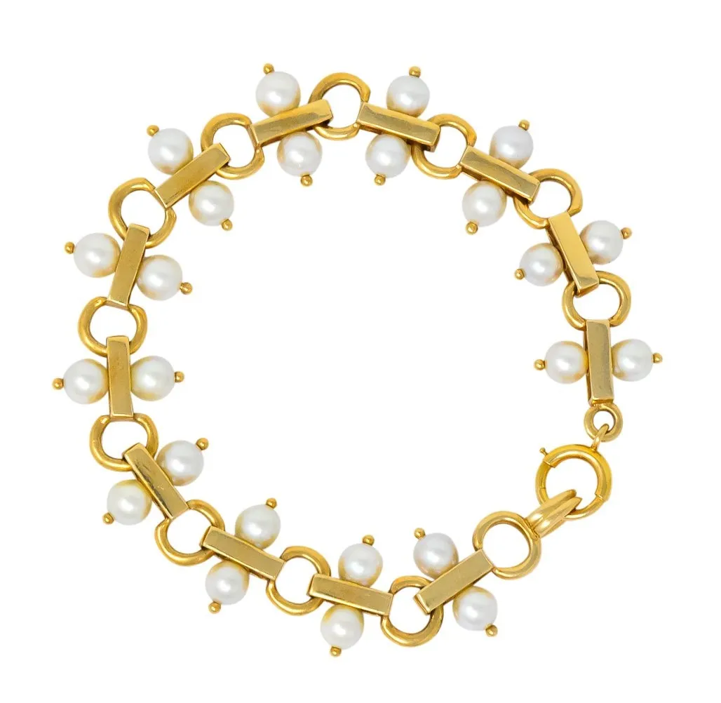 Tiffany & Co. Vintage Pearl 14 Karat Gold Link Bracelet