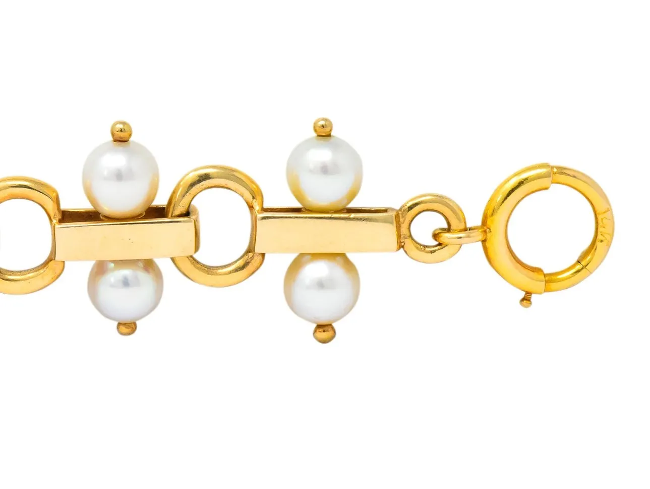 Tiffany & Co. Vintage Pearl 14 Karat Gold Link Bracelet