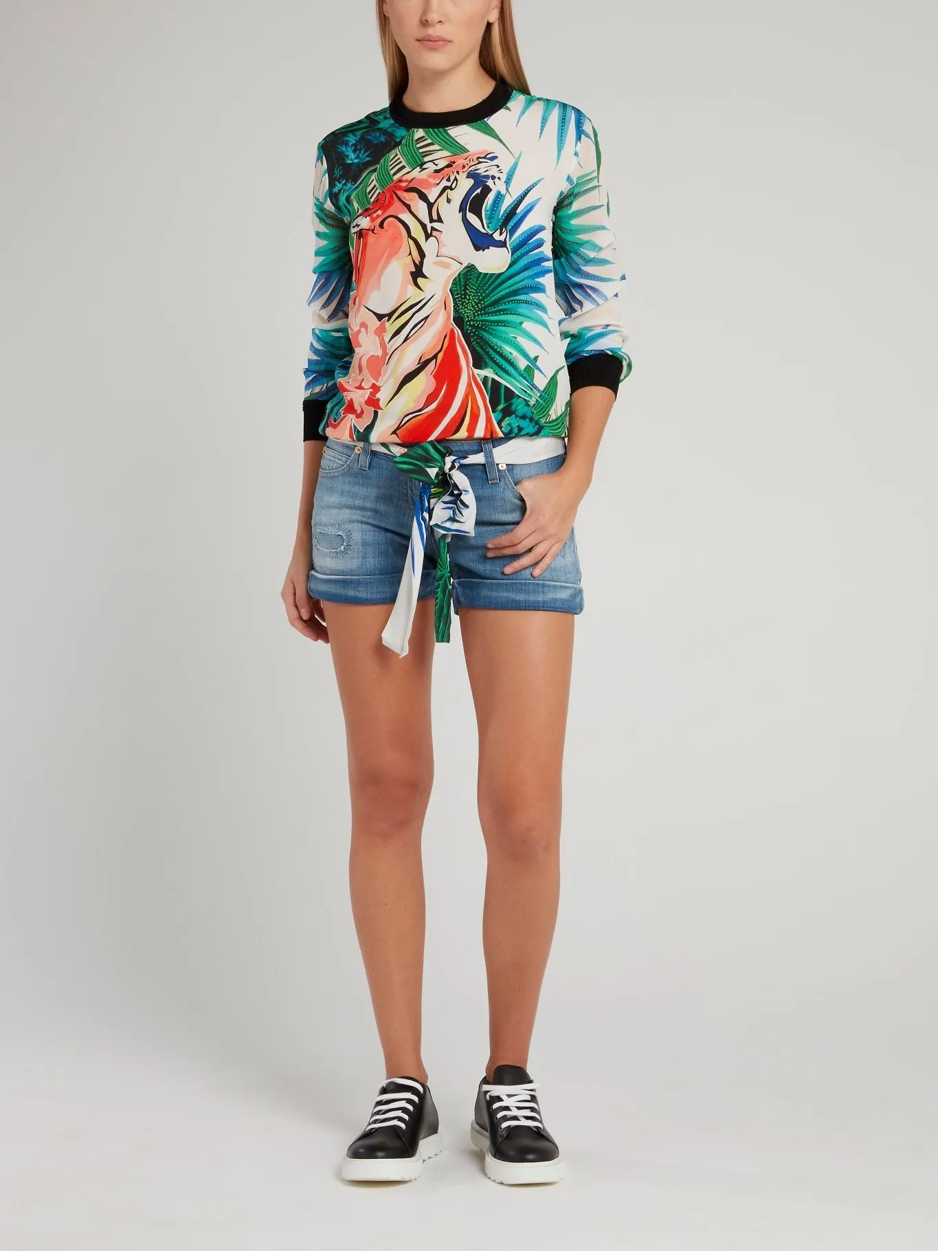 Tiger Print Barrel Sleeve Top