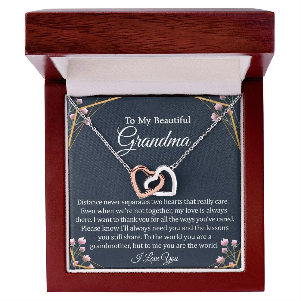 To My Beautiful Grandma - Rose Gold Connected Hearts Necklace, Poem Card, and Box