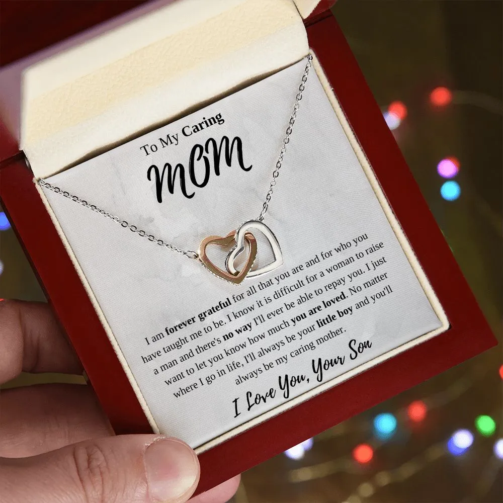 To My Caring Mom Interlocking Hearts Necklace