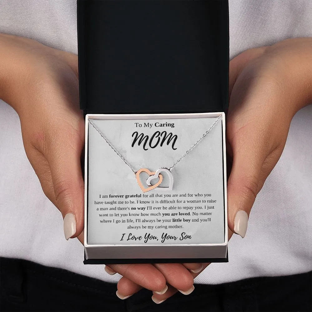To My Caring Mom Interlocking Hearts Necklace