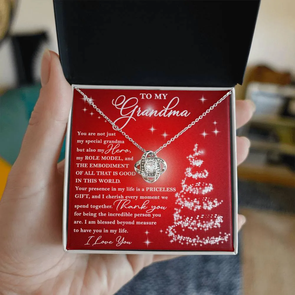 To My Grandma My Hero My Role Model Love Knot Necklace, Christmas Themed Gift