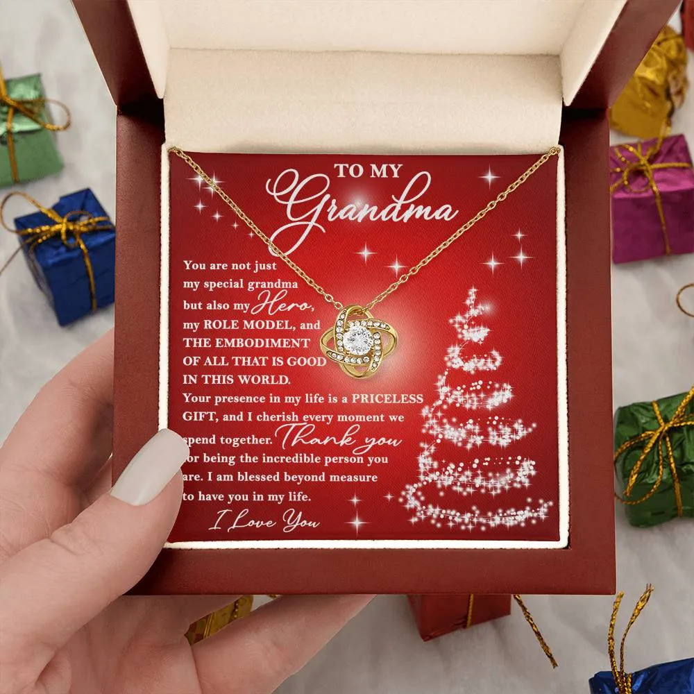 To My Grandma My Hero My Role Model Love Knot Necklace, Christmas Themed Gift