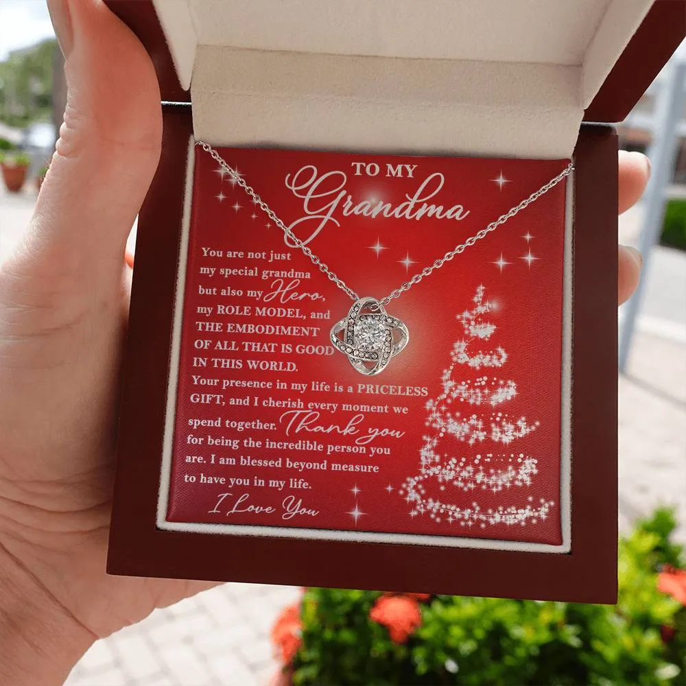 To My Grandma My Hero My Role Model Love Knot Necklace, Christmas Themed Gift