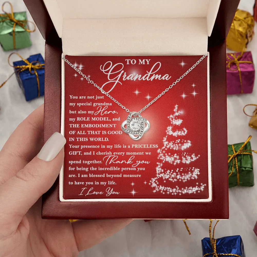 To My Grandma My Hero My Role Model Love Knot Necklace, Christmas Themed Gift