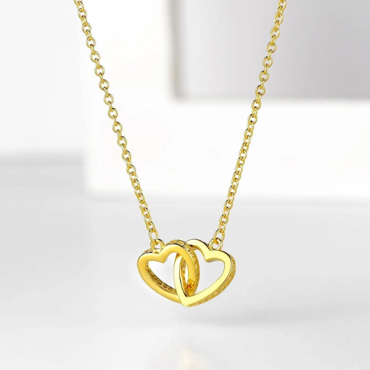 To My Wife 'Life Partner' - Interlocking Gold Vermeil Hearts Necklace WF21