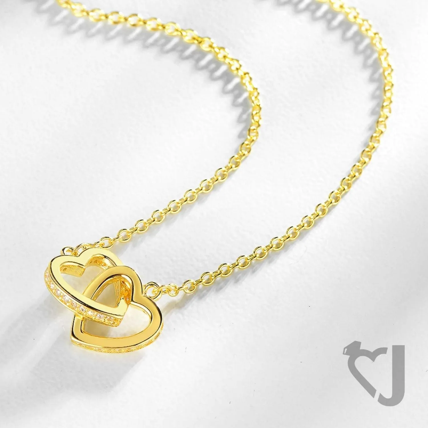 To My Wife 'Life Partner' - Interlocking Gold Vermeil Hearts Necklace WF21