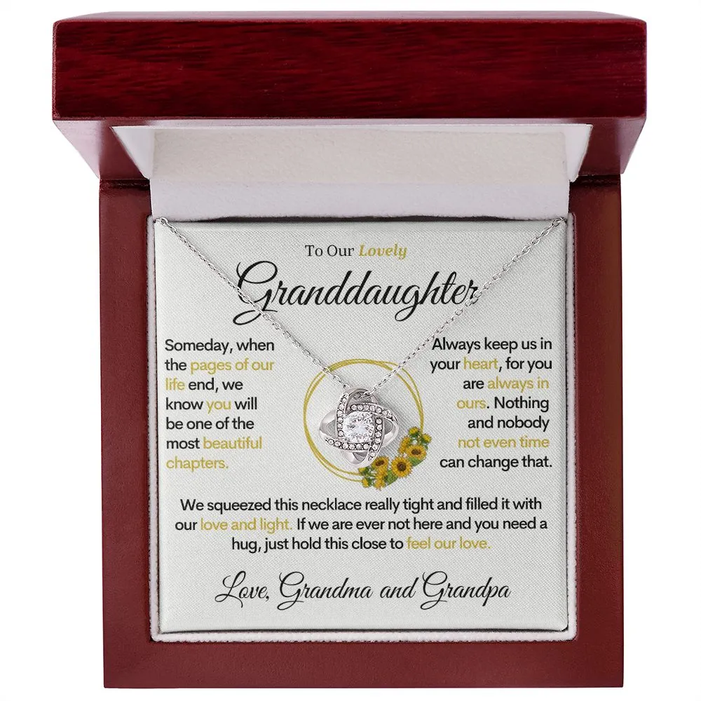 To Our Lovely Granddaughter - Pages of Life Sunflower, Gold Necklace With Message Card and Box