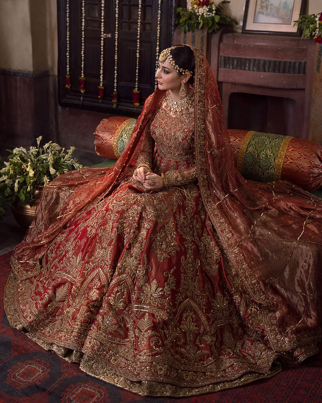 Traditional Red Pakistani Bridal Dress in Pishwas Frock Bridal Lehenga Style Pakistani Wedding Dress