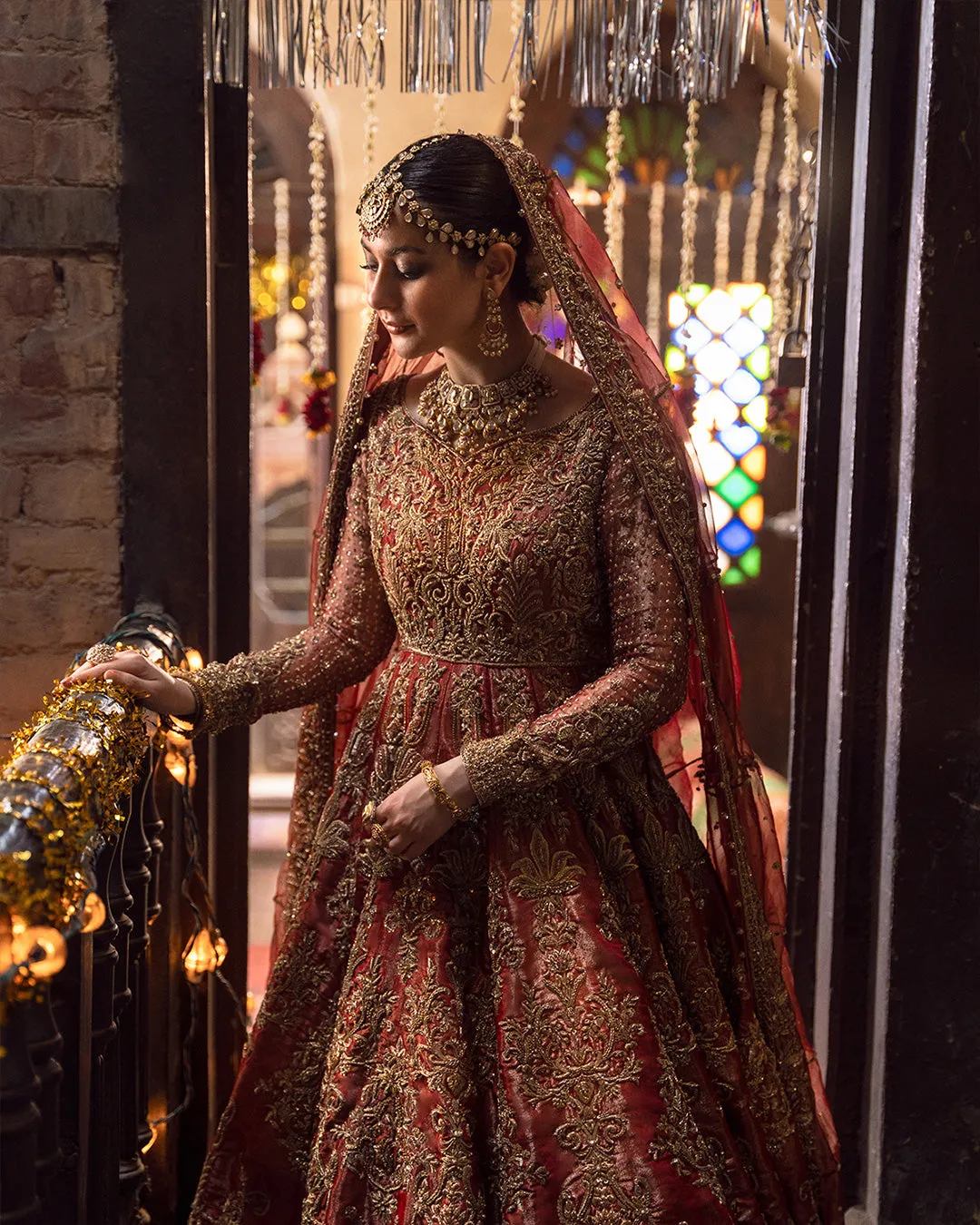 Traditional Red Pakistani Bridal Dress in Pishwas Frock Bridal Lehenga Style Pakistani Wedding Dress
