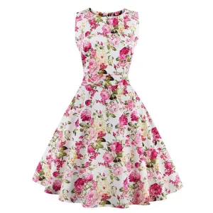 Tunic Vestidos S-4XL Plus Size Women Dress Summer Floral Print Retro Casual Party Robe Pinup Rockabilly 50s Vintage Dresses