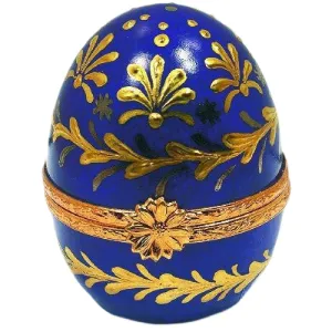 Upright Blue Gold Embellished Egg