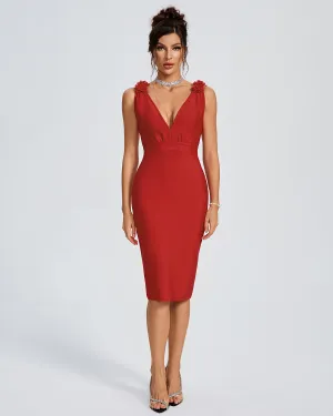 V-neck Floral Embellished Bandage Dress
