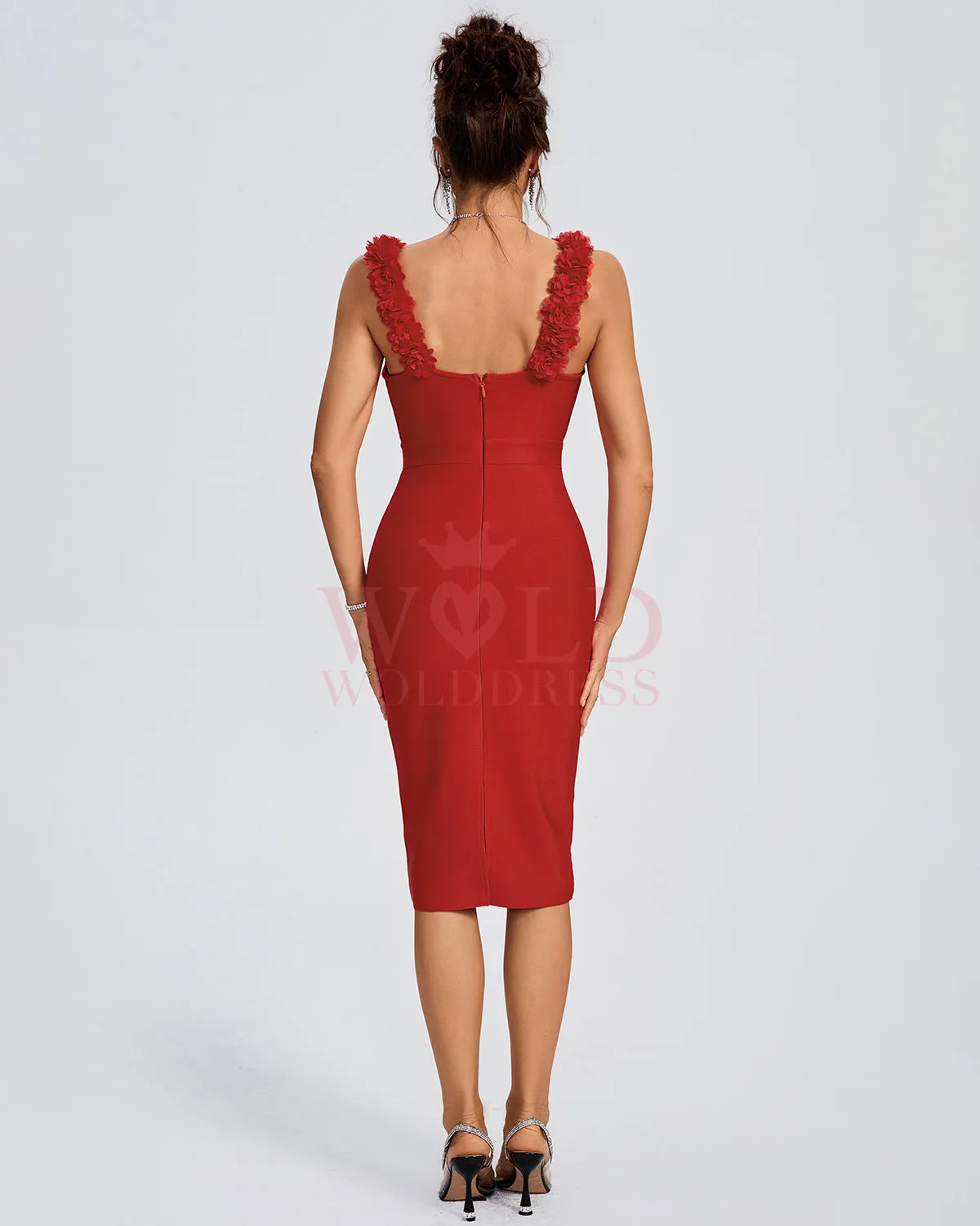 V-neck Floral Embellished Bandage Dress