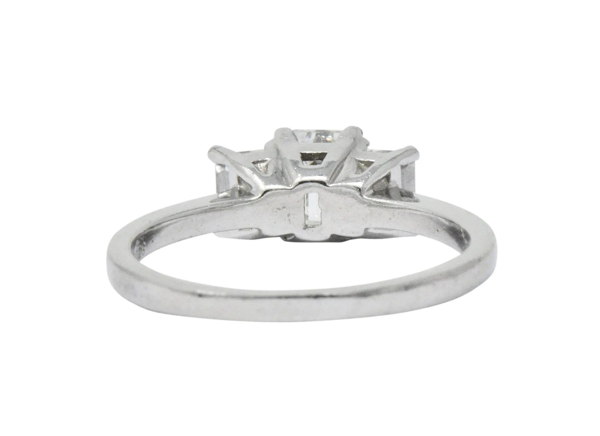 Vintage 1.40 CTW Emerald Cut Diamond Platinum Three Stone Engagement Ring