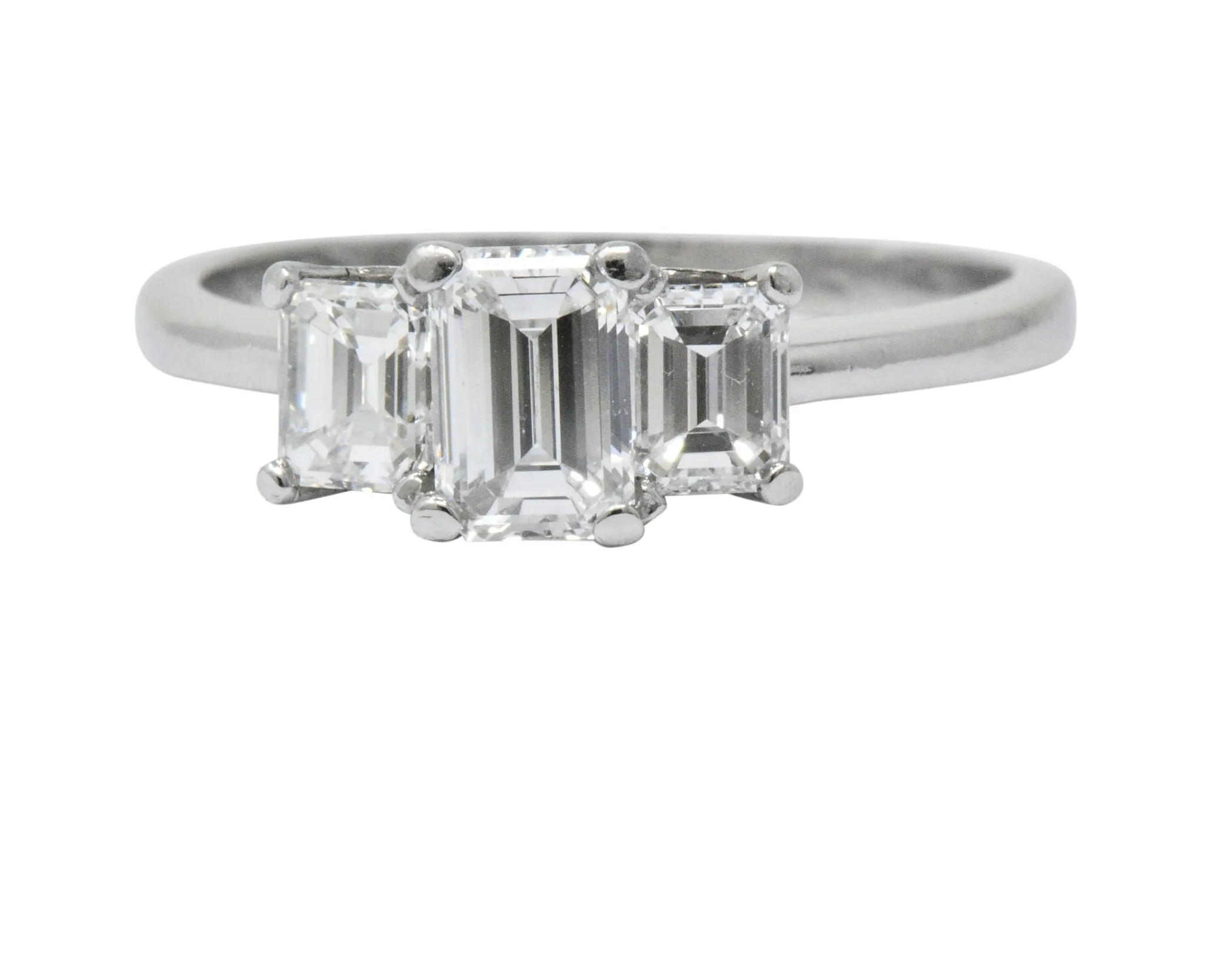 Vintage 1.40 CTW Emerald Cut Diamond Platinum Three Stone Engagement Ring