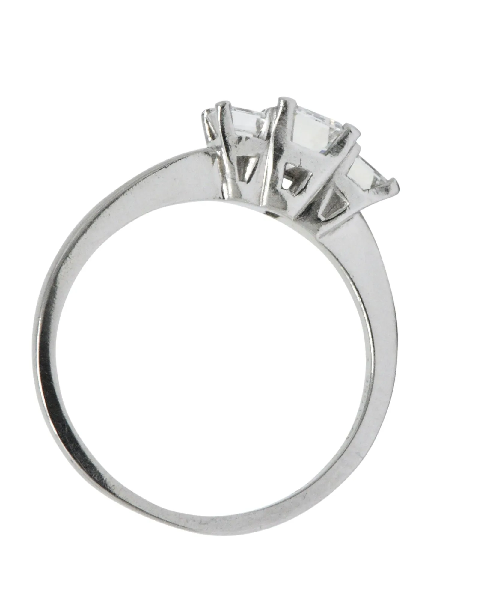 Vintage 1.40 CTW Emerald Cut Diamond Platinum Three Stone Engagement Ring