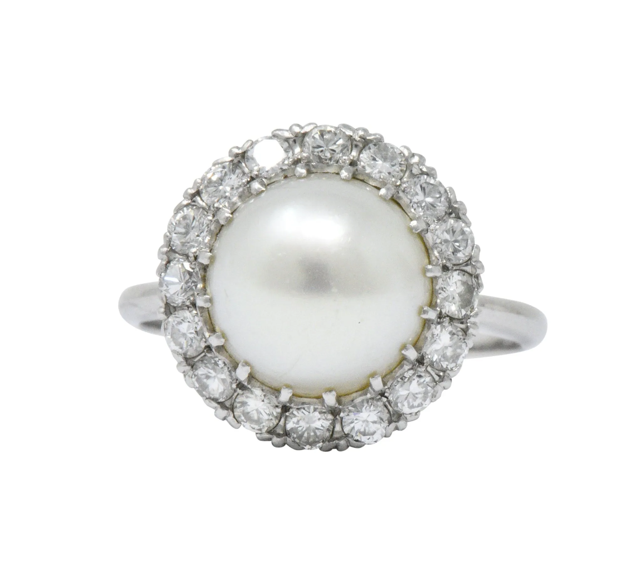 Vintage 1960’s 0.50 CTW Diamond Cultured Pearl Platinum Ring