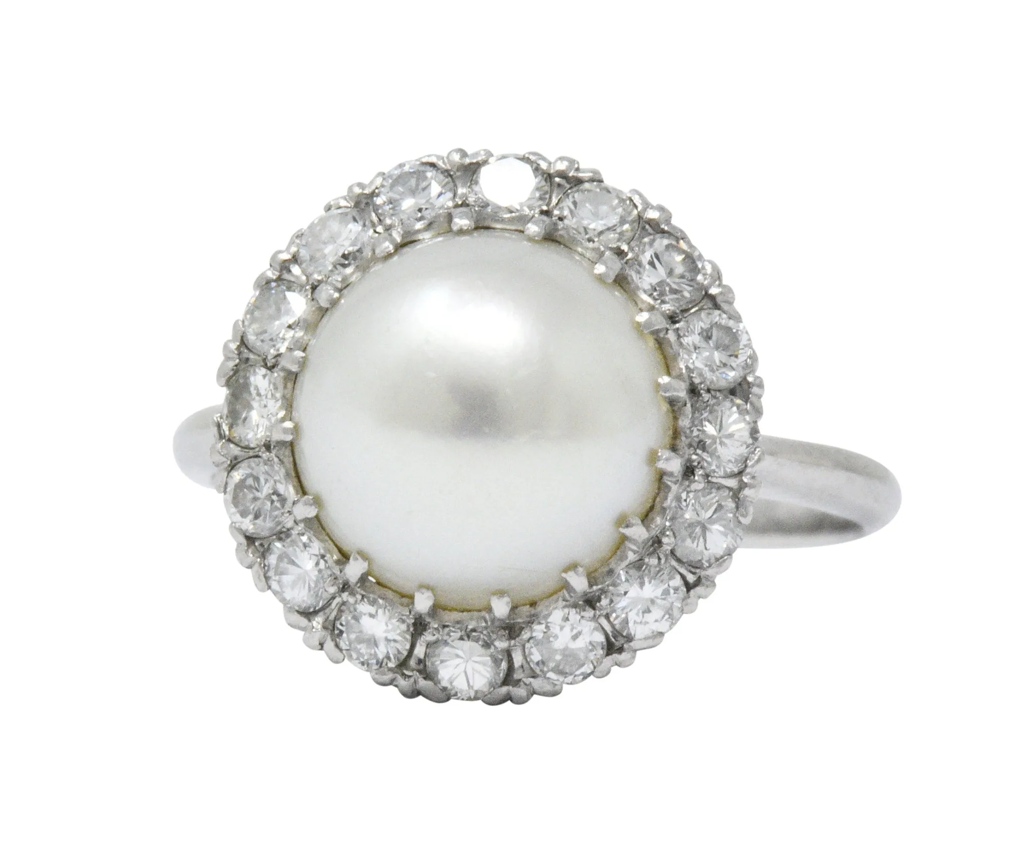 Vintage 1960’s 0.50 CTW Diamond Cultured Pearl Platinum Ring