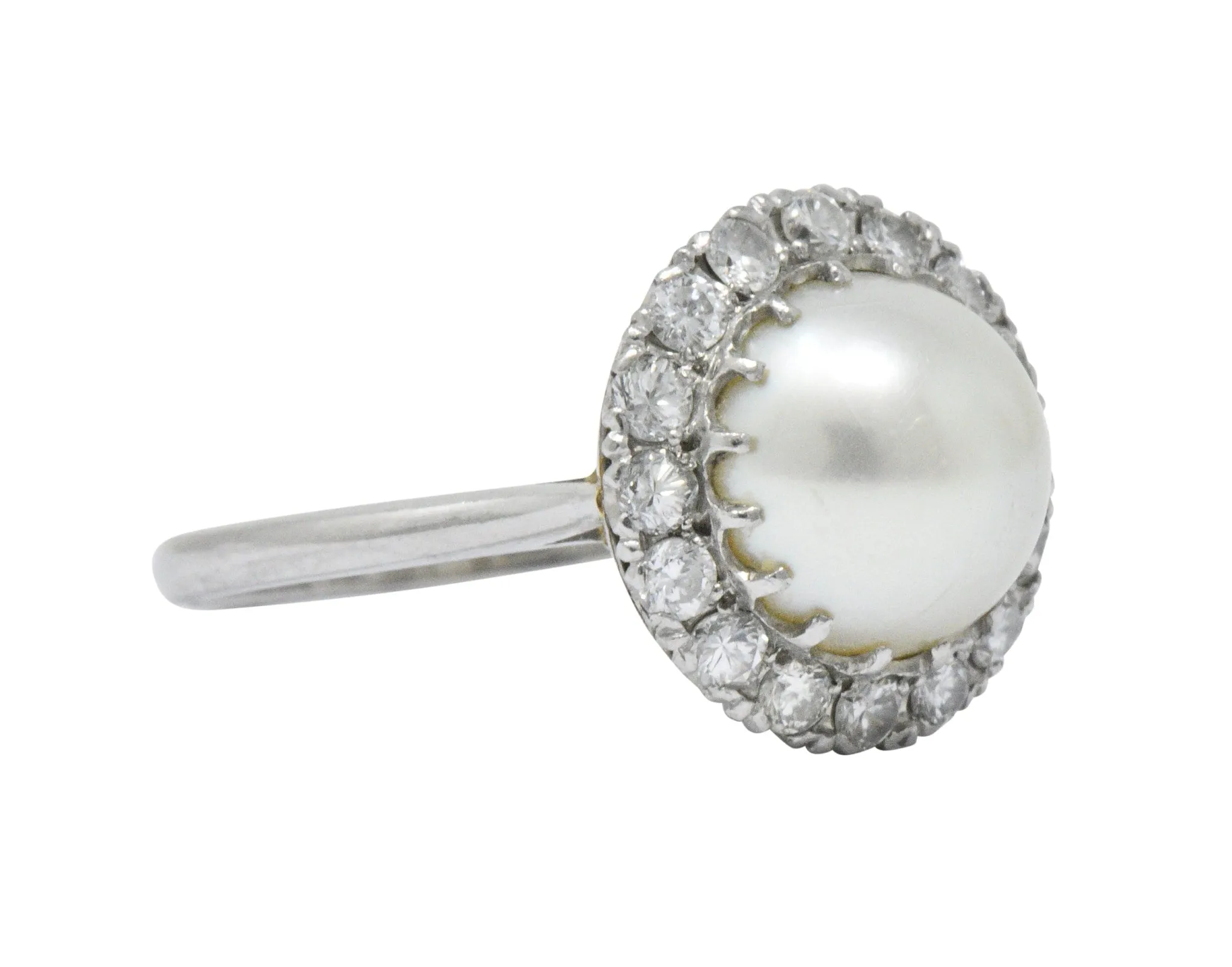 Vintage 1960’s 0.50 CTW Diamond Cultured Pearl Platinum Ring