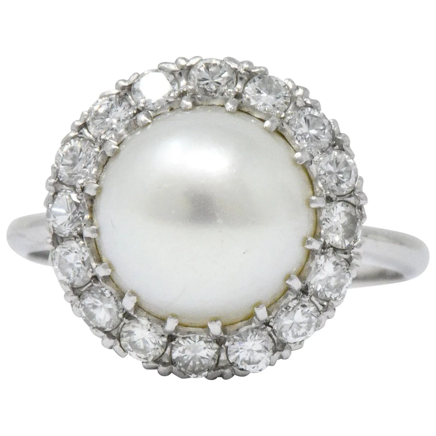 Vintage 1960’s 0.50 CTW Diamond Cultured Pearl Platinum Ring