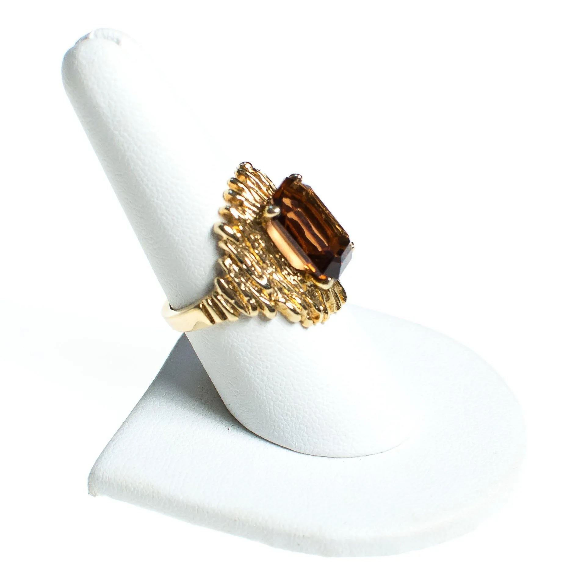 Vintage 1960s Mid Century Modern Smokey Topaz Brutalist Modern Statement Cocktail Ring