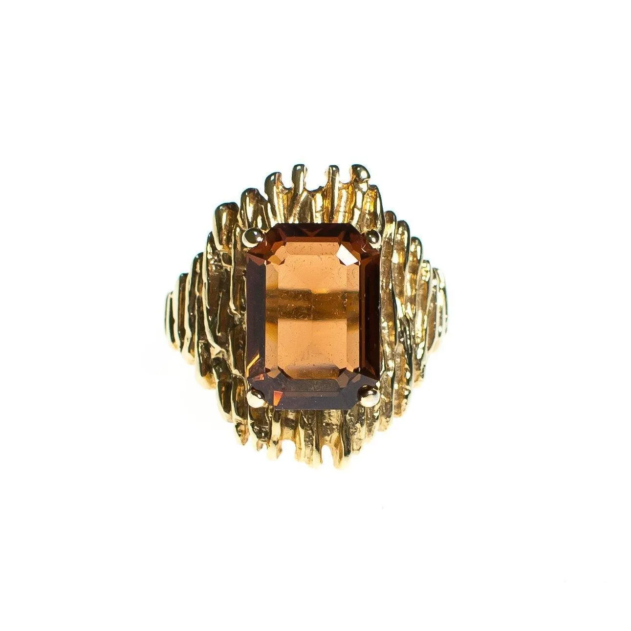 Vintage 1960s Mid Century Modern Smokey Topaz Brutalist Modern Statement Cocktail Ring