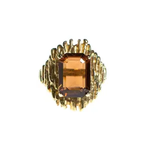 Vintage 1960s Mid Century Modern Smokey Topaz Brutalist Modern Statement Cocktail Ring