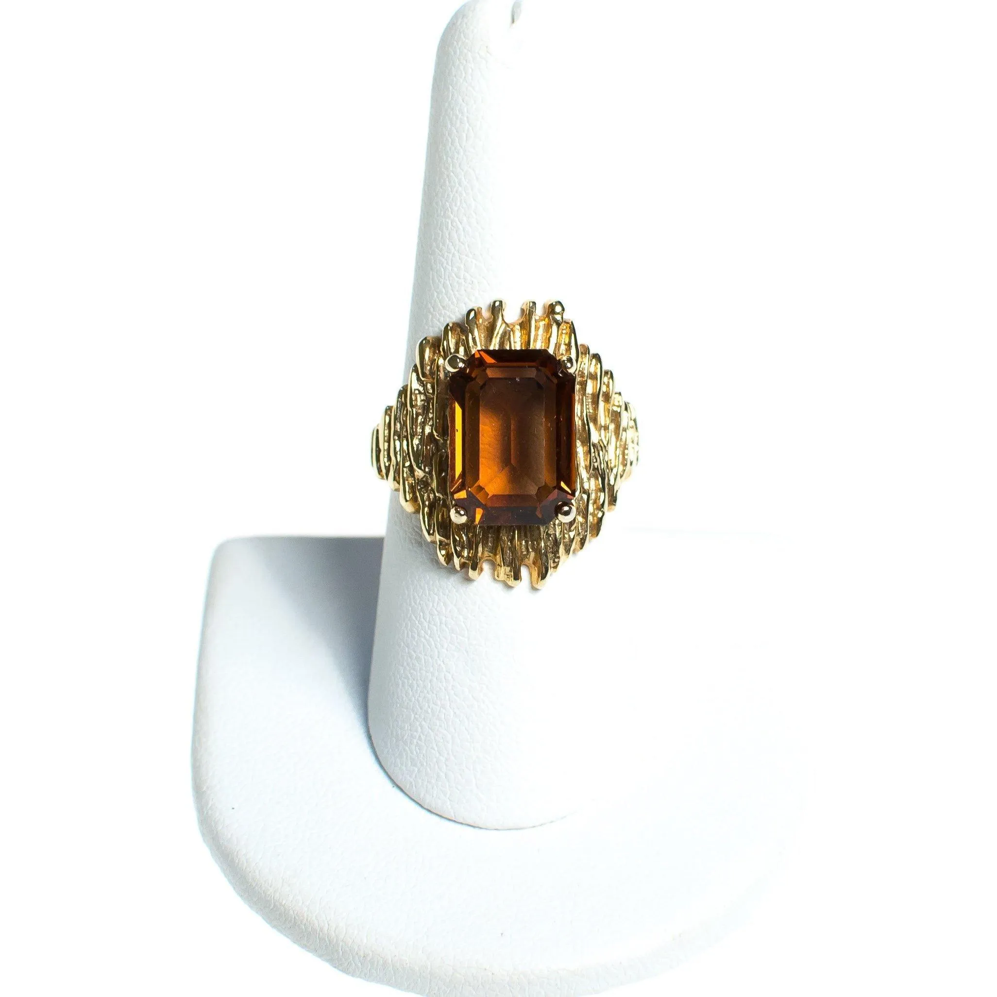 Vintage 1960s Mid Century Modern Smokey Topaz Brutalist Modern Statement Cocktail Ring