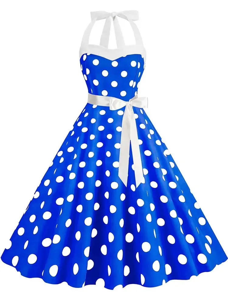 Vintage 50s 60s Women Summer Party Dress With Belt Pink Plaid Print Halter Hepburn Robe Rockabilly Dresses
