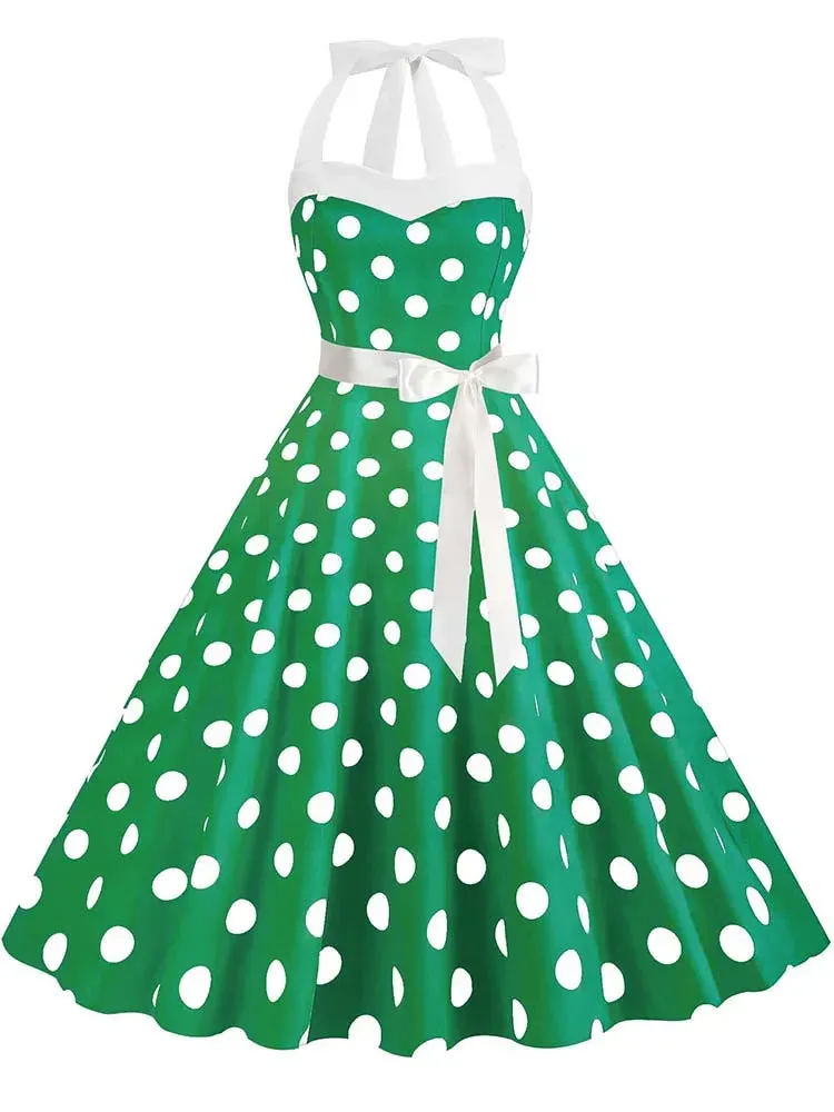Vintage 50s 60s Women Summer Party Dress With Belt Pink Plaid Print Halter Hepburn Robe Rockabilly Dresses